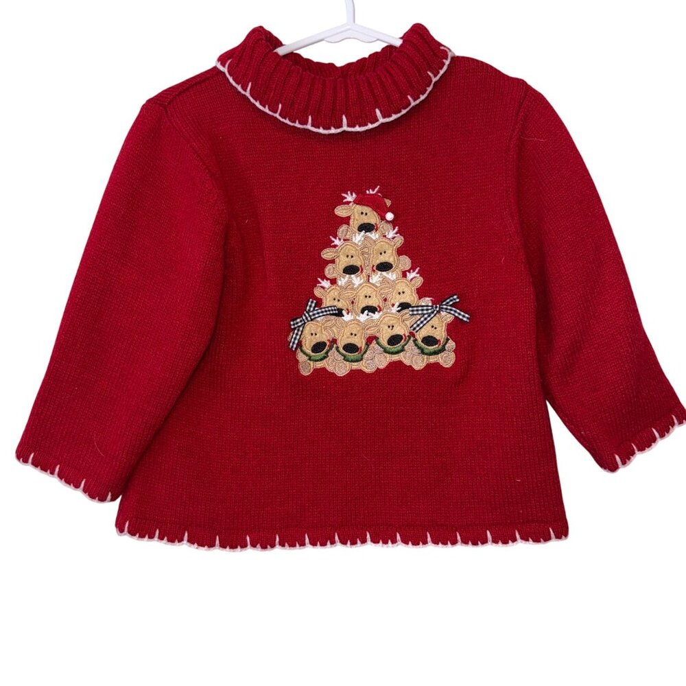 Bt Kids Red Knit Sweater With Reindeer Appliqué For Toddlers Santa Hat